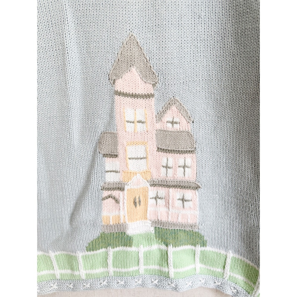 Storybook Knits Cardigan Victorian House Bicycle Novelty Small Blue Handknit S - Picture 9 of 10
